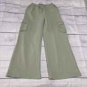 Victoria Secret Pink Womens Size Medium Sage Green Wide-Leg Cargo Sweatpants